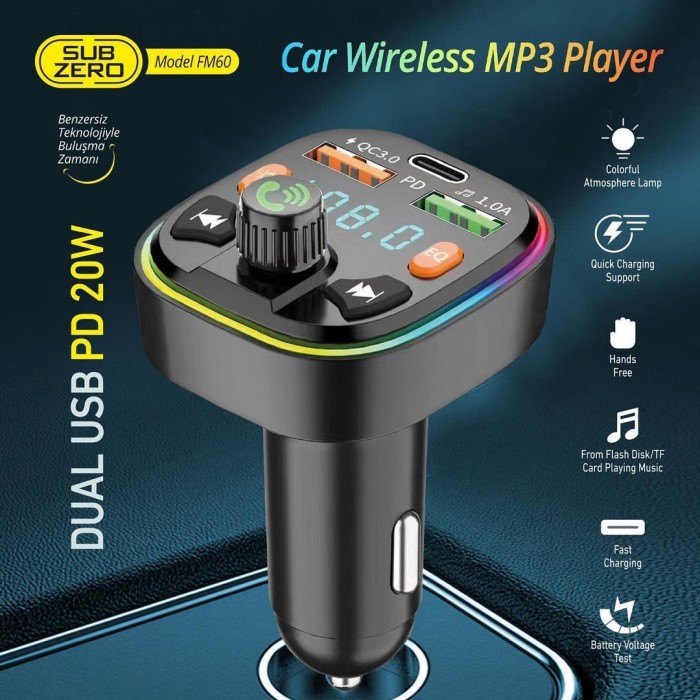 INNOVAR | Subzero Bluetooth/USB FM 20W PD RGB Transmitter FM60