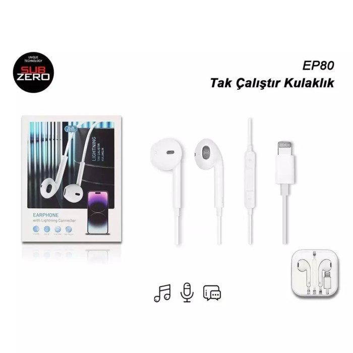 INNOVAR | Subzero EP80 Lightning SoundPower Earpods Kablolu Kulaklık Beyaz Tak Çalıştır